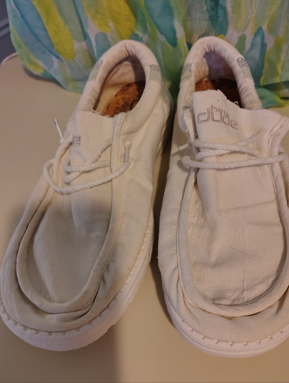 Hey Dude Mens Cream Canvas Slip-On Sneakers size GUC 12